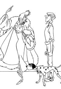 Ausmalbild Cruella de Vil, Roger und Pongo  