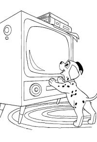 Ausmalbild Dalmatiner schaut Fernsehen  