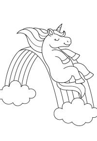 Ausmalbild Das Einhorn gleitet über den Regenbogen  