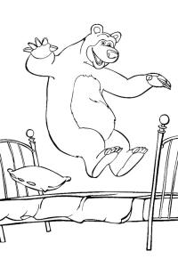 Ausmalbild Der Bär springt auf das Bett  