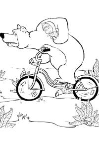 Ausmalbild Der Bär und Mascha auf dem Fahrrad  