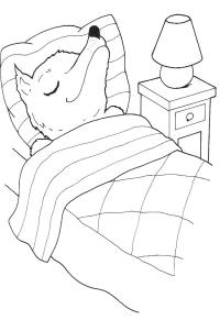 Ausmalbild Der Wolf liegt im Bett  