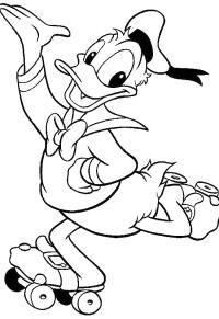 Ausmalbild Donald Duck auf Rollschuhen  