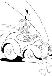 Ausmalbild Donald Duck bremst mit Auto  