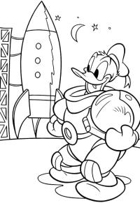 Ausmalbild Donald Duck fliegt ins All  
