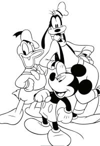 Ausmalbild Donald, Goofy und Micky  