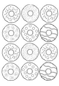Ausmalbild Donuts mit Schokolade und Streuseln  