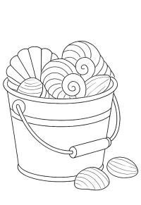 Ausmalbild Eimer mit Muscheln  