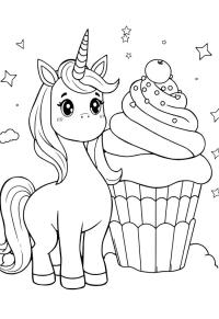 Ausmalbild Einhorn-Cupcake  