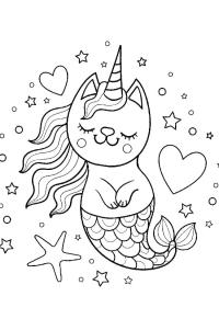 Ausmalbild Einhorn Katze Meerjungfrau  