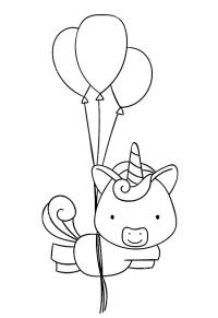 Ausmalbild Einhorn mit Luftballons  