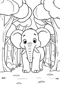 Ausmalbild Elefant im Wald  