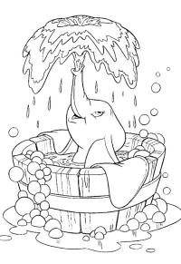 Ausmalbild Elefant in der Badewanne  