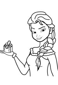 Ausmalbild Elsa mit einem Geschenk  
