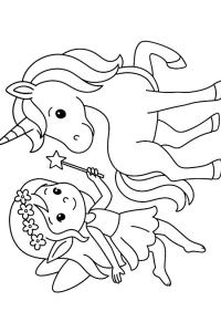 Ausmalbild Fee und Einhorn  