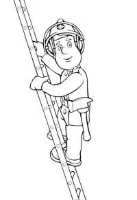 Ausmalbild Feuerwehrmann Sam auf der Leiter  