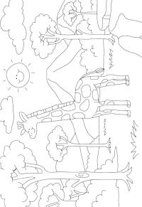 Ausmalbild Giraffe in der Natur  