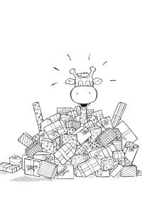 Ausmalbild Giraffe mit Geschenken  