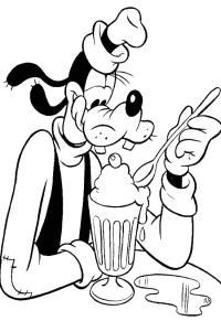 Ausmalbild Goofy isst Eis  