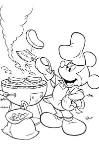 Ausmalbild Grillen mit Micky Maus  