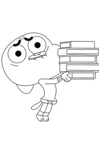 Ausmalbild Gumball mit Büchern  