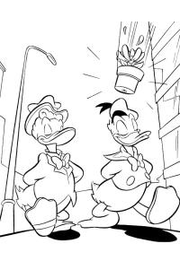 Ausmalbild Gustav Gans und Donald Duck  