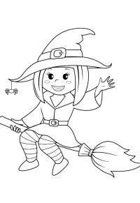 Ausmalbild Halloween Hexe reitet einen Besen  
