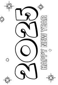 Ausmalbild Happy New Year 2025  