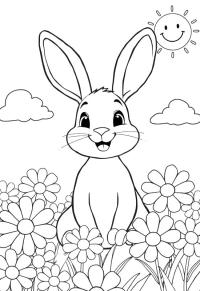 Ausmalbild Hase zwischen den Blumen  