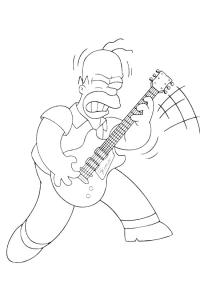 Ausmalbild Homer Simpson spielt Gitarre  