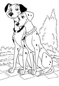 Ausmalbild Hunde Pongo und Perdi  