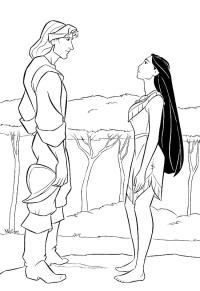 Ausmalbild John Smith und Pocahontas  