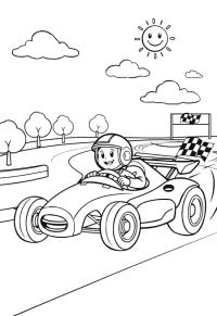 Ausmalbild Junge in einem Rennwagen  