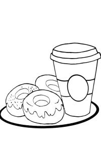 Ausmalbild Kaffee und Donut  