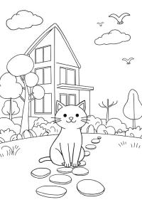 Ausmalbild Katze im Garten  