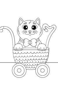 Ausmalbild Katze im Kinderwagen  