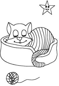 Ausmalbild Katze im Korb  