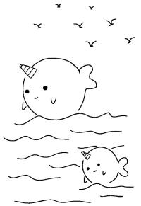 Ausmalbild Kawaii-Wal  