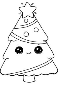 Ausmalbild Kawaii weihnachtsbaum  