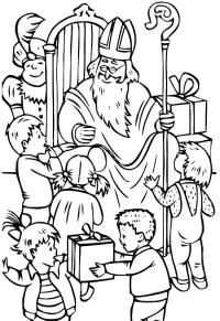 Ausmalbild Kinder mit dem heiligen Nikolaus  