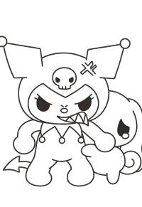 Ausmalbild Kuromi beschützt Cinnamoroll  