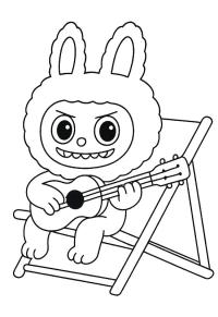Ausmalbild Labubu spielt Gitarre  