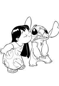 Ausmalbild Lilo gibt Stitch einen Kuss  
