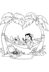 Ausmalbild Lilo & Stitch in der Hängematte  