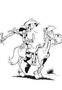 Ausmalbild Lucky Luke und Pferd Jolly Jumper  