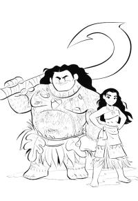 Ausmalbild Maui und Vaiana  