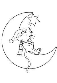Ausmalbild Maus auf dem Mond  