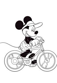 Ausmalbild Micky Maus auf dem Fahrrad  