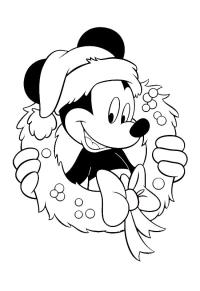 Ausmalbild Micky Maus im Weihnachtskranz  