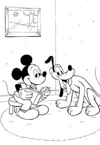 Ausmalbild Micky Maus liest vor  